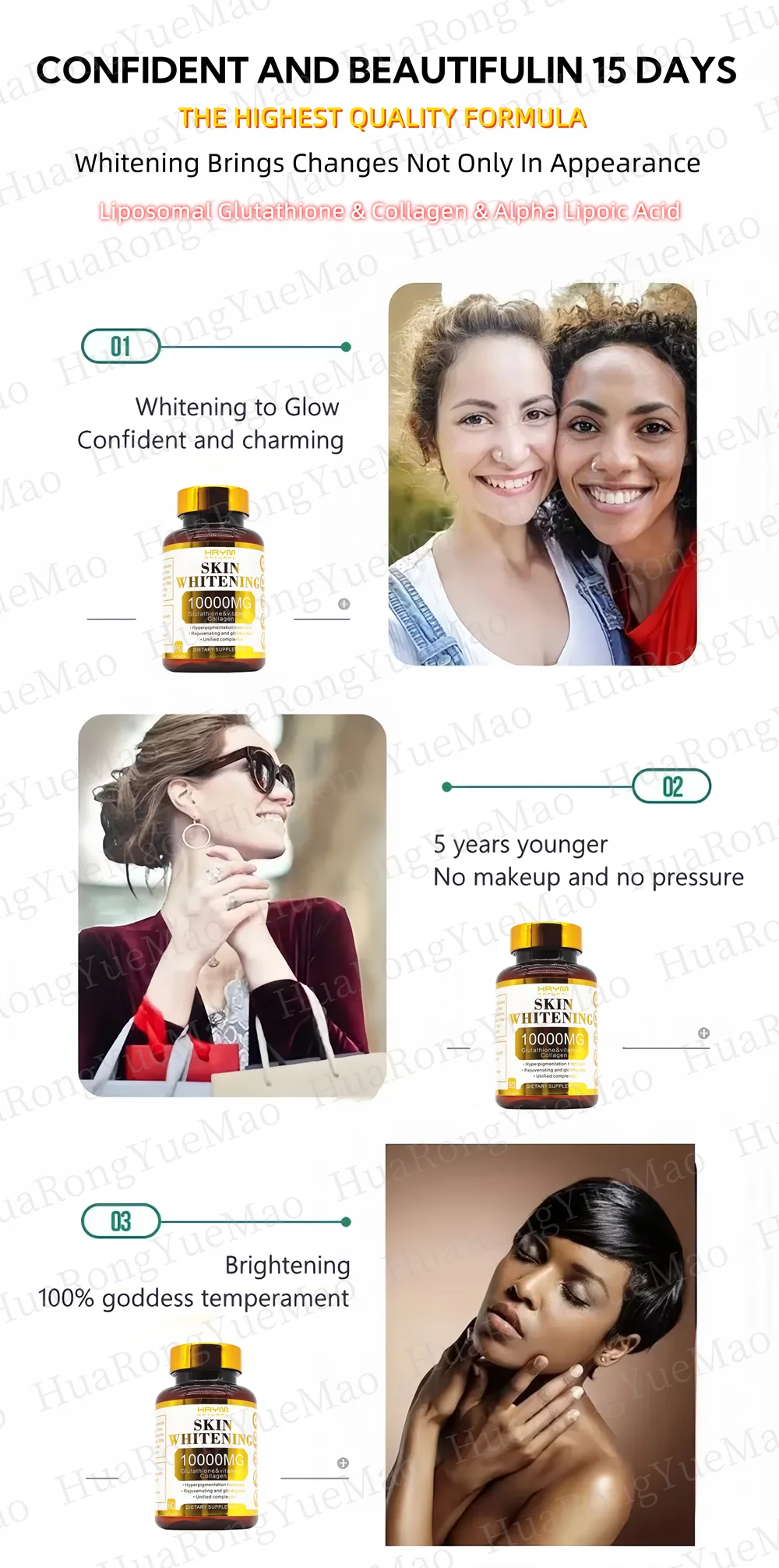 Customized Labels Halal Liposomal Glutathione 5X Extra Whitening  Capsule Collagen Vitamine C  Alpha Lipoic Acid  For Black Skin