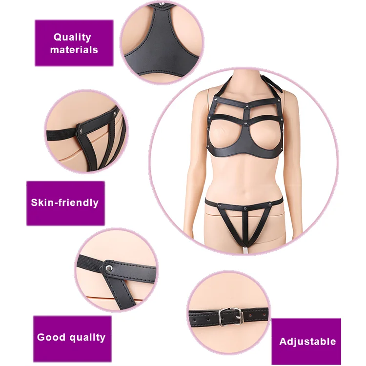 Adult Club Flirting Leather Sex Toy Body Cosplay Game Bondage Dress Clothes Two-Piece Set Bdsm Costume