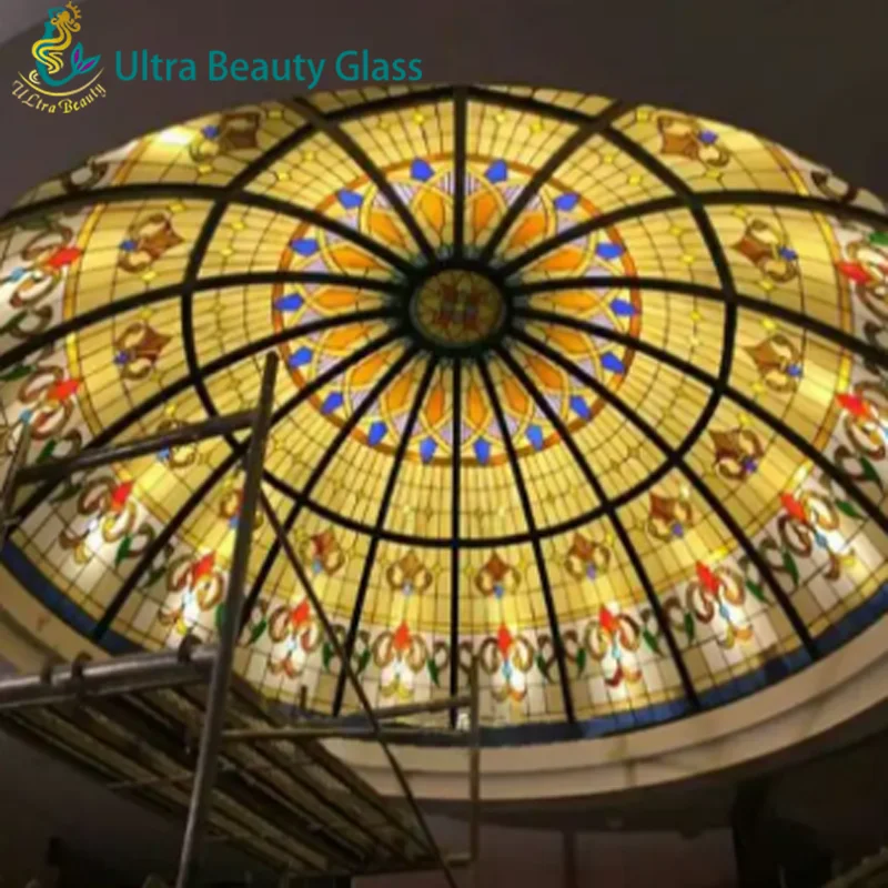 Ultrabeauty- Western Design Church Stained glass Interior Ceiling Domes Antique Skylight Cathedral Safety Glass Great Price