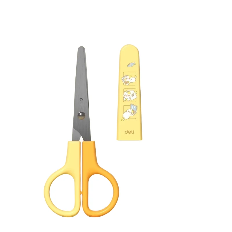 Deli 6021 scissors orange students and children with art scissors safety handmade DIY tools cartoon Xi supplies educational