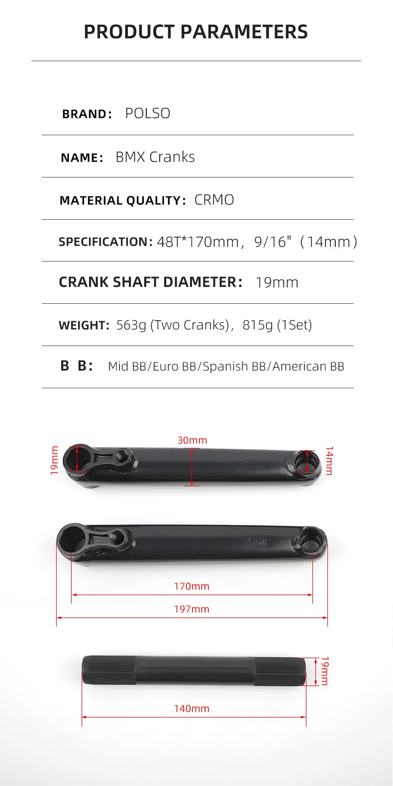 POLSO BC01 Authentic samox bmx crank arms / bmx crankset stock ready for wholesale bmx Plated silver crank