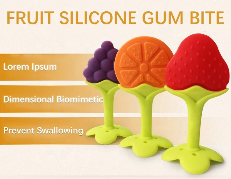 
Bpa Free food grade Toy Baby Strawberry grape orange fruit silicone teether set 