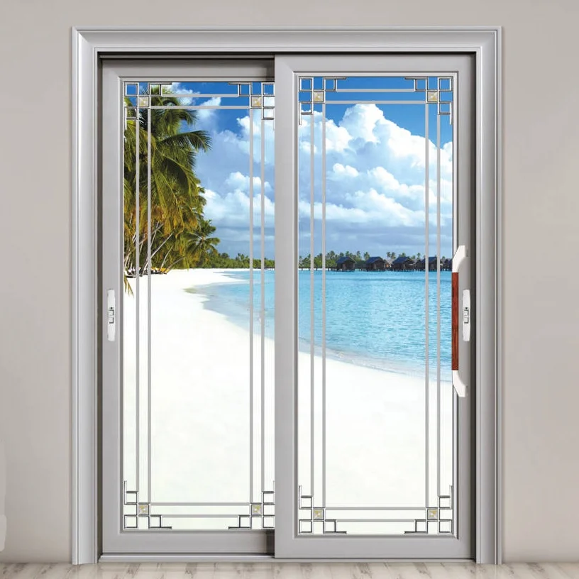 Wood color aluminum sliding door for living room / balcony door