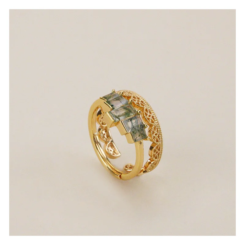 New Design Gemstone 925 Silver Ring Jewelry Natural Green moss agate Sterling 925 Silver Gemstone Ring