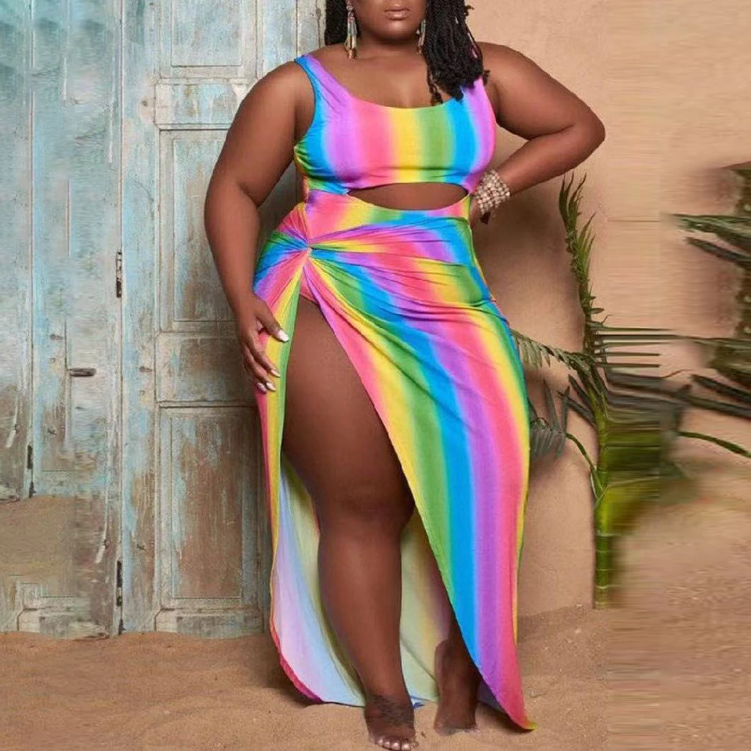 2022 Summer Printed Plus Size Sexy Swimwear Two Piece Swimsuit Beach Cover Up Skirt 2 PC Swim Suits For Women 2021