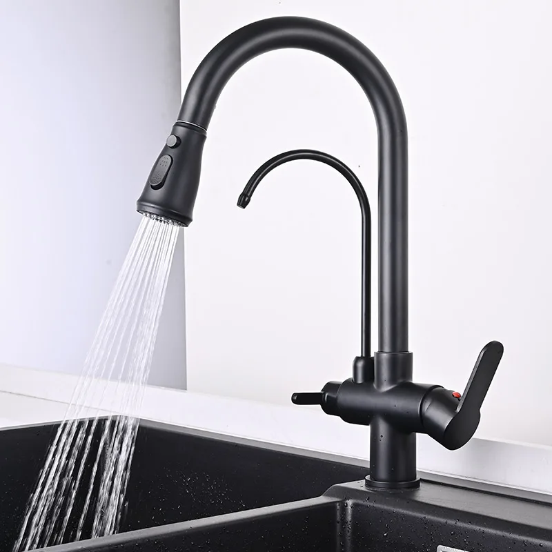 Kitchen Faucet Brass Body 2 Handles for Drinking Water 3 Way Modern Faucet Chrome Alloy Contemporary Ceramic Kitchen Tap Brushed