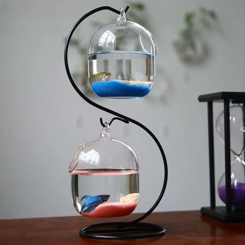 Hanging Aquarium Bowl wer Plant Vase Spherical Glass Betta Fish Tank Aquariums
