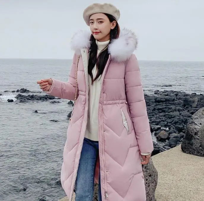 Queena Womens Quilted Puffer Coat Down Cotton Hooded Long Winter Warm Fur Parka Jackets