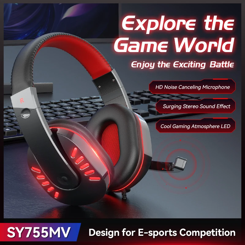 soyto OEM SY755MV factory wholesale wired RGB luminous gaming headsets game headphone with microphone cheap price  for pc ps4