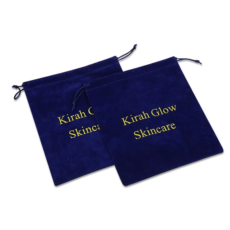 Wholesale Custom Logo Gold Printing Royal Blue Velvet Pouch Packing Small Drawstring Bag For Jewelry/Gift