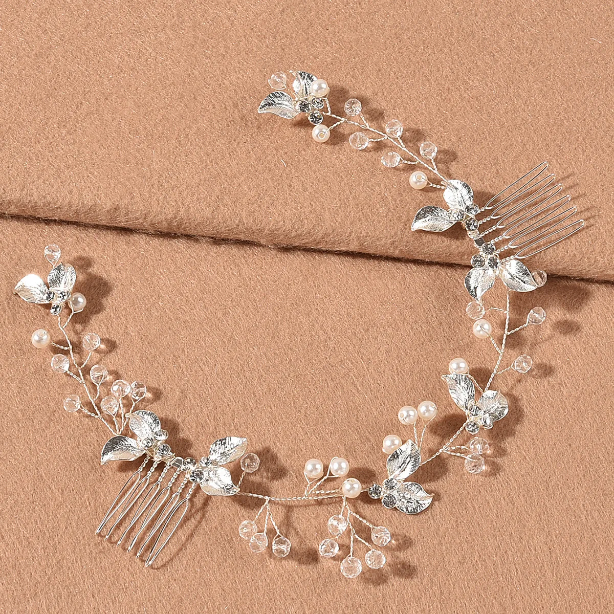 Manan New Bride Wedding Hair Comb Headdress Handmade Gold Twist Pearl Flower Wedding Hair Accessories