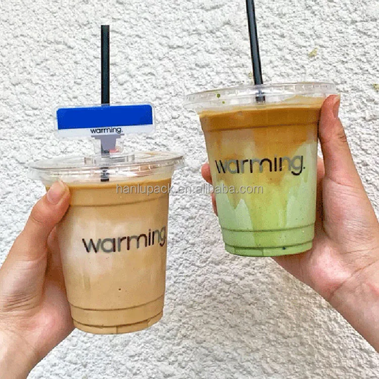 Customized Factory Plastic PET Milkshake Cup 12oz 16oz Ice Coffee Plastic Flat PET Cups with Lids