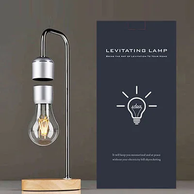 Floating Bulb Desk Lamp Levitating Bulb Night Light Minimalistic Magnetic Bulb Lamp with Wireless Phone Charger in Silver