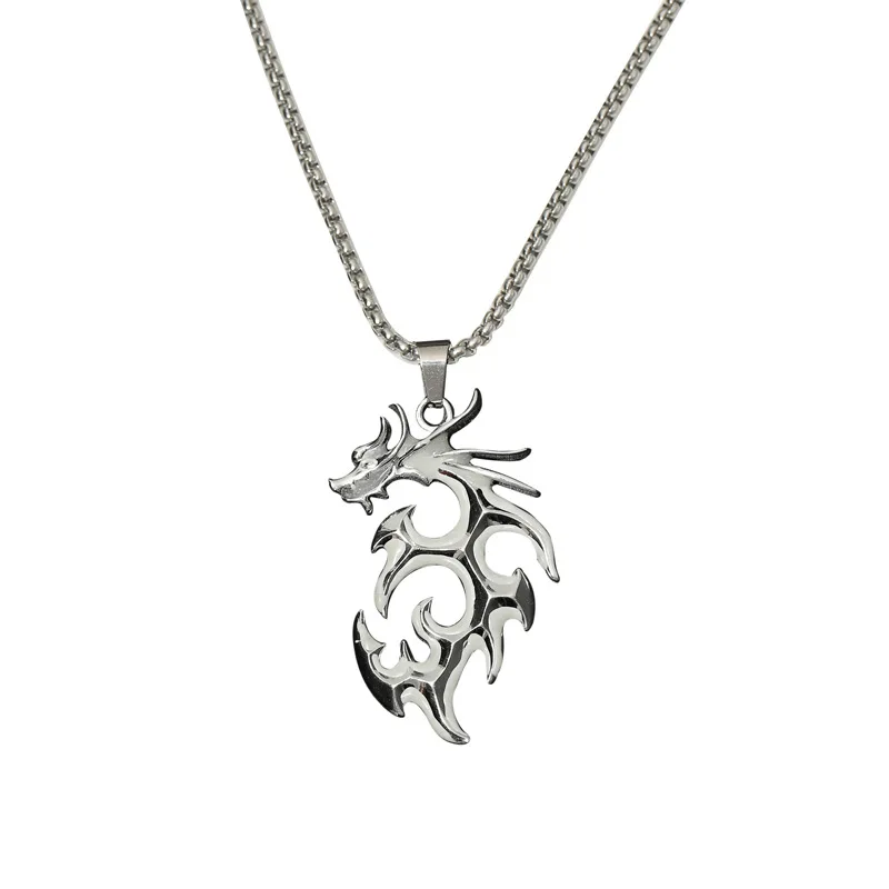 2023 Hot Selling Fashion Glowing Necklace Trendy Male Hip Hop Cool Stainless Steel Flame Luminous Dragon Necklace Chain