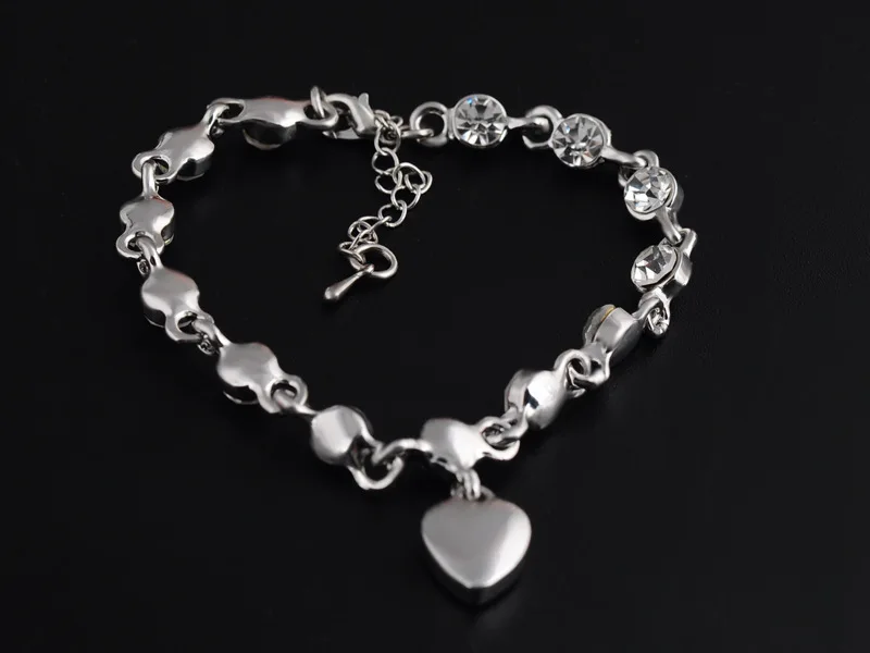 Hot Selling Heart Peach Crystal Bracelet Blue Love Heart Shaped Crystal Charm Link Bangle Bracelets For Women