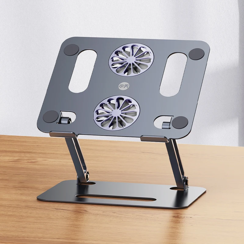 Laptop Holder With Cooler Fan Ergonomic Aluminum Height Adjustable Folding Laptop Stand For Office Desk
