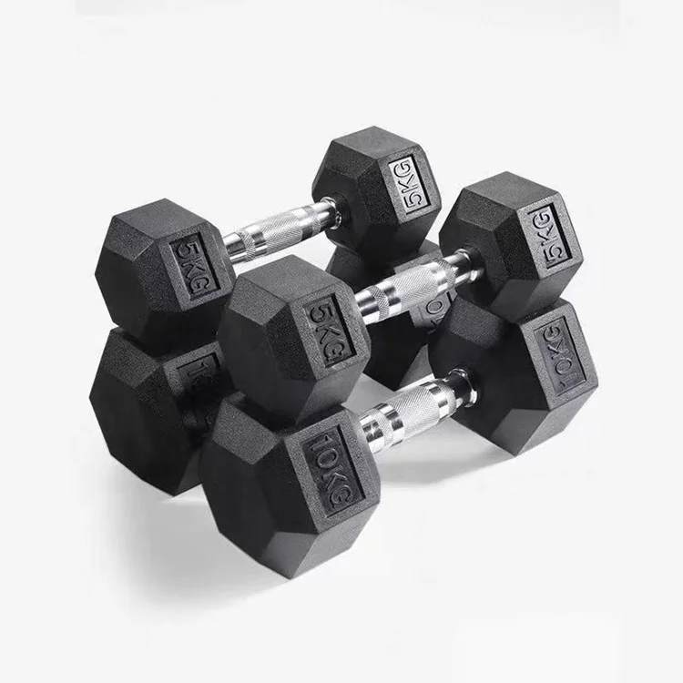 UNIQ Wholesale Black Hex Rubber Dumbbell Coated Gym Dumbbell Pounds Fitness Weight Custom Logo Rubber Hexagon Dumbbells
