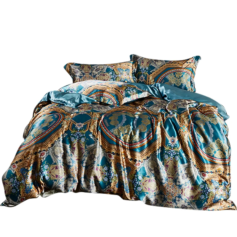Digital Printed Silk Bedding Sets on Chinese Pure Silk Satin 4 Pieces Sets