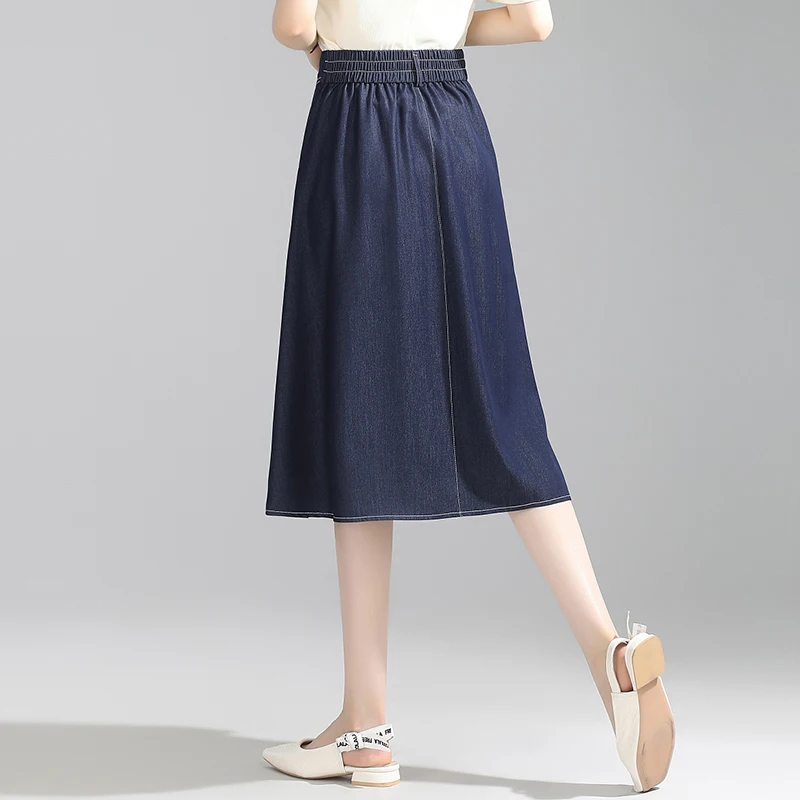 Simple loose high waist A-line single-breasted skirt women 2024 summer new denim skirt