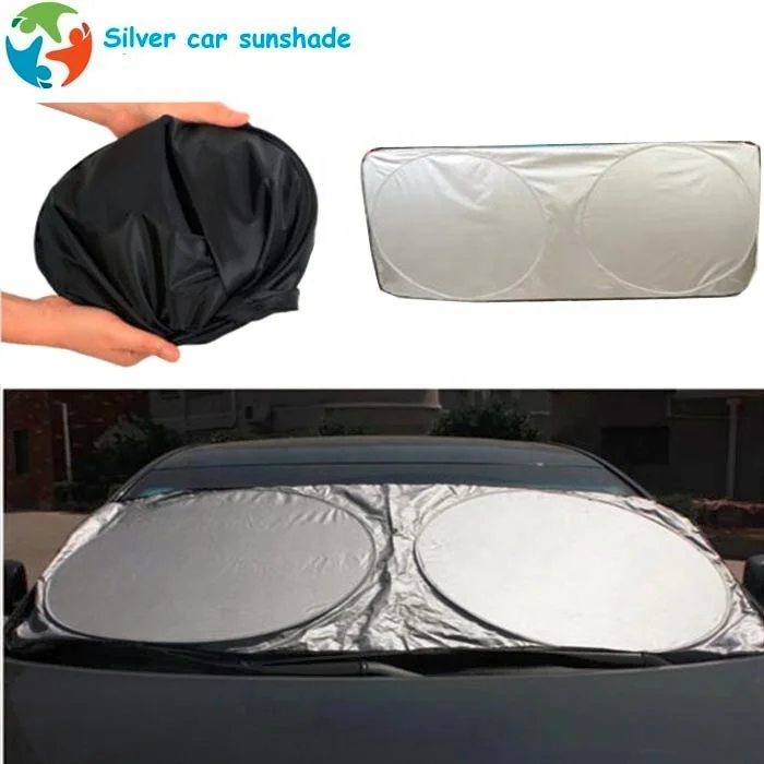 Double circle pop-up advertising custom silver polyester car sunshade