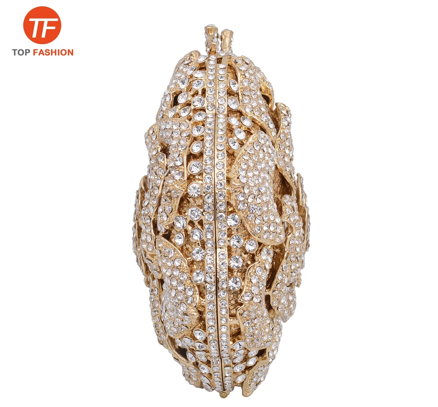 Factory Wholesales New Designer Rose Crystal Rhinestone Party Clutch Evening Bag 3D Shaped Bridal Purse