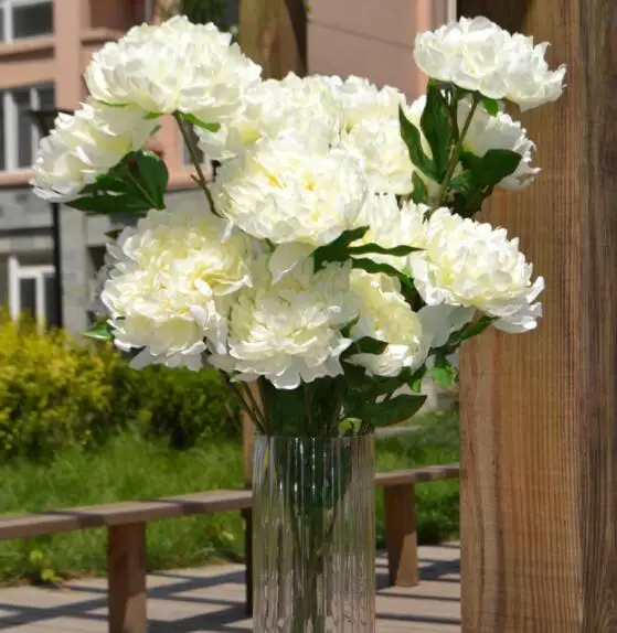 
High quality wedding decorative flowers 8 heads silk peony flower qbouquet wedding flowers 
