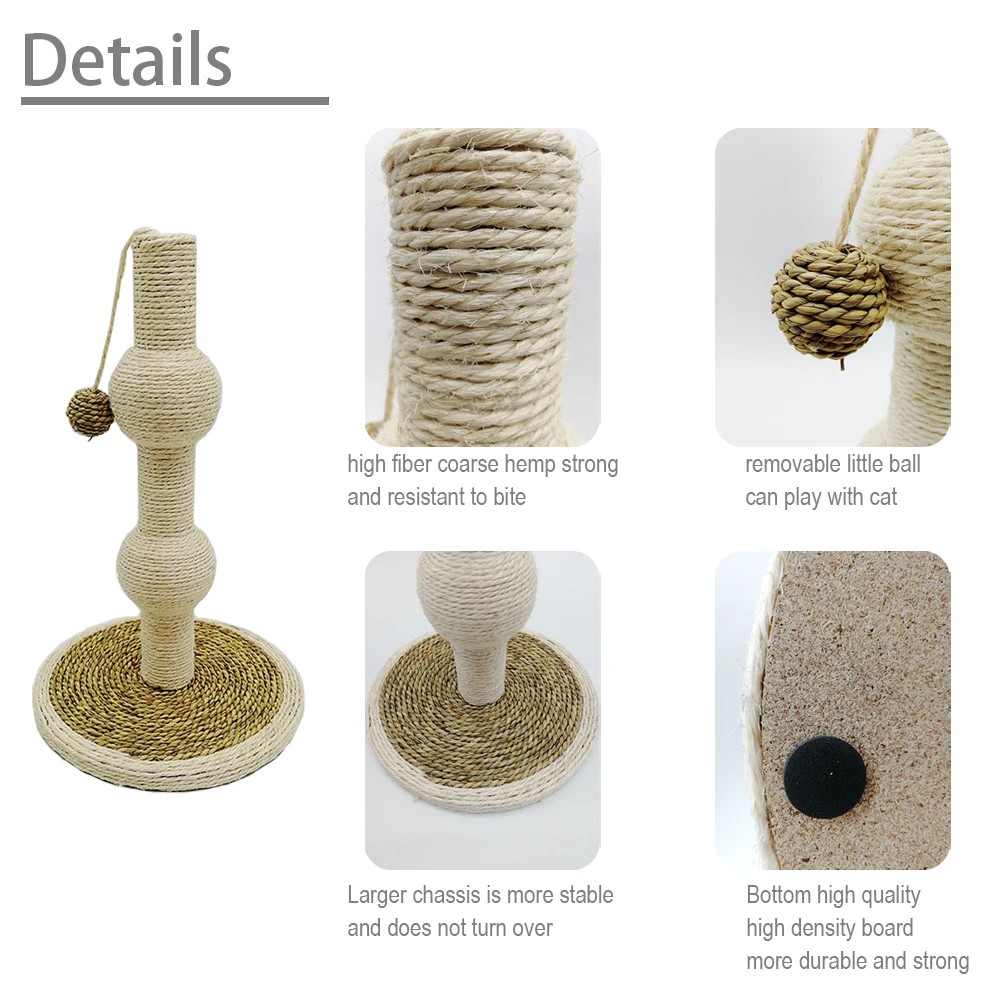 Cat Claw Scratching Sisal Post Tall for Kittens and Cats with toy ball