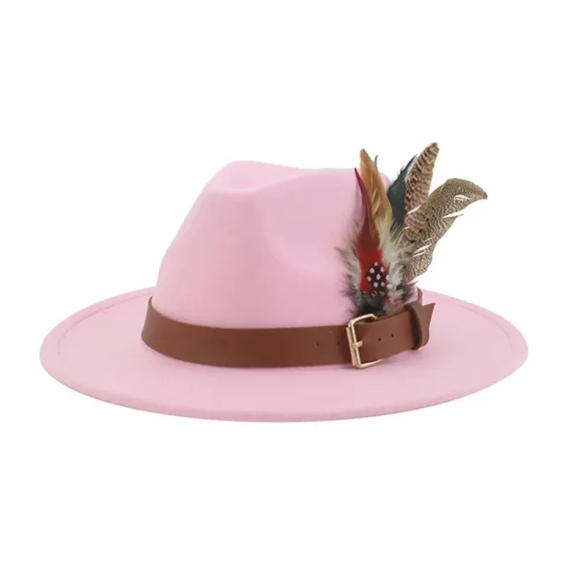 Wholesale Cheap High Quality Jazz Church Custom Printing Embroidery Logo Wool Wide Brim Felt Fedora Hats With Feather Belt
