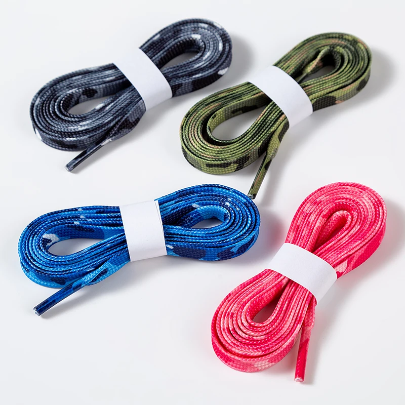 New Custom Wholesale Korean Designer Flat Camouflage Printing Polyester Double-deck Shoe Laces for Canvas Shoes