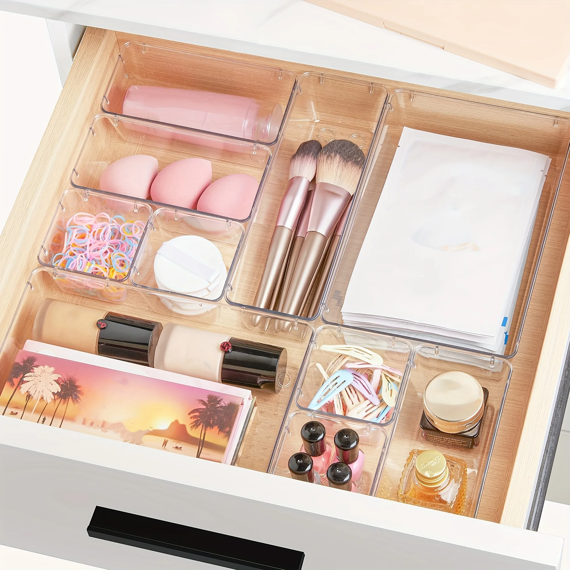 25pcs Clear Drawer Organizers Set Multifunctional utensil Storage Box Storage Dividers For Makeup/Jewelries/Bedroom/Office