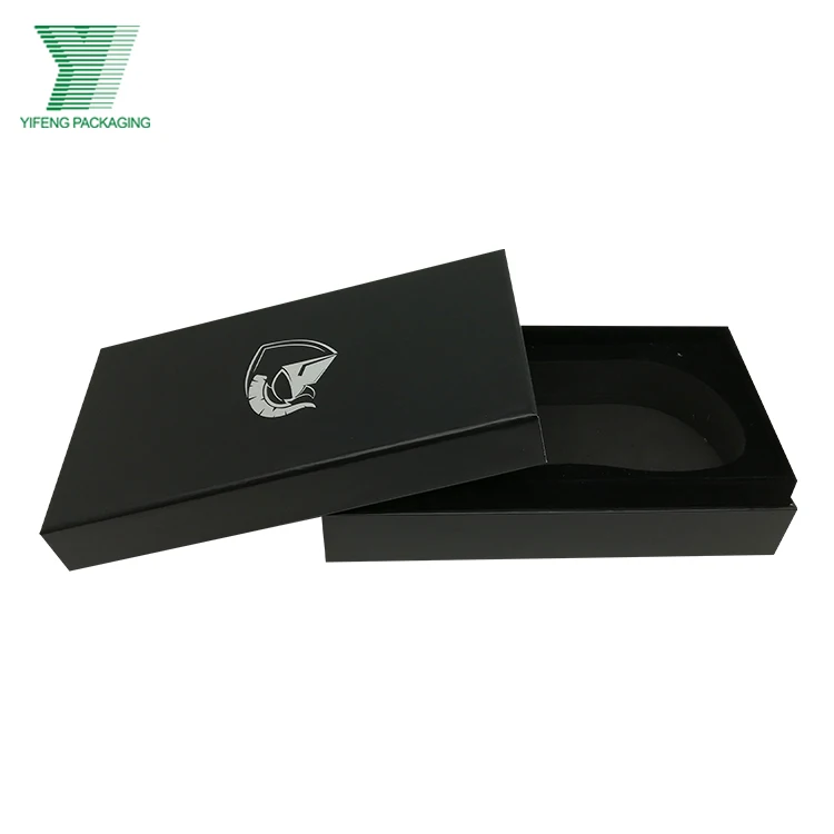 Eco friendly custom logo black lid and base packaging  gift rigid cardboard paper box with foam insert