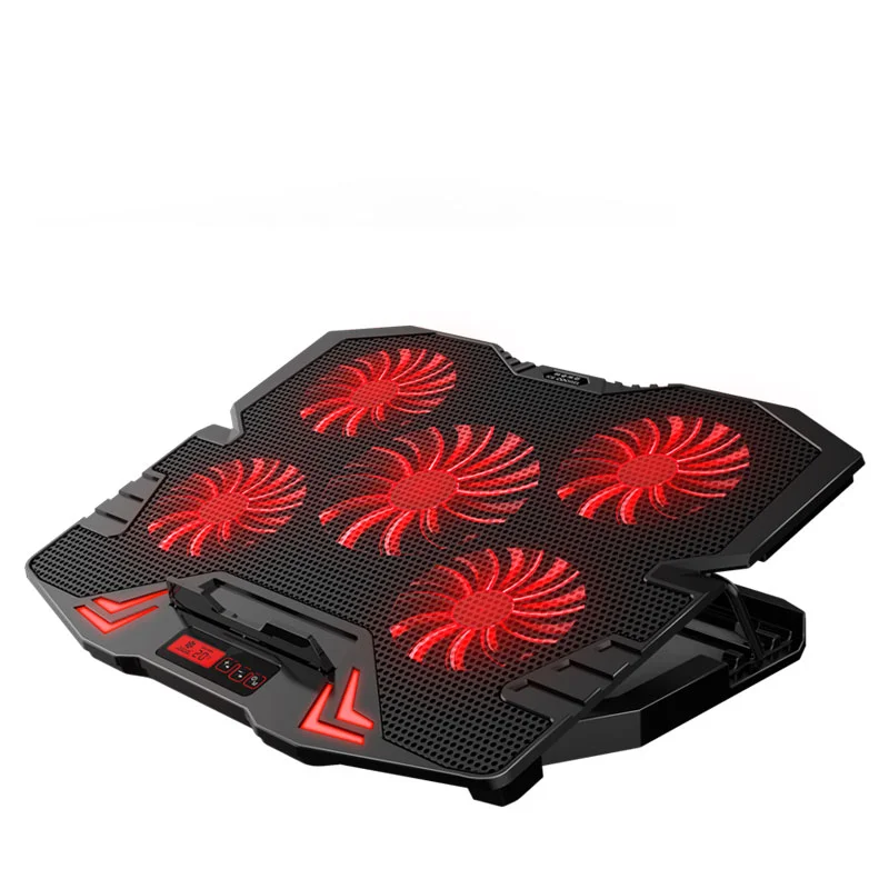 Factory wholesale gaming laptop cooling pad folded cooler plastics material with LCD screen five fan 5 level height adjustable