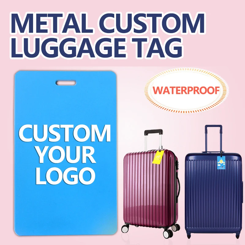 Custom Logo Personalized Blank Aluminum Matt Metal Luggage Tag Laser Cutting Black Matt Anodized Metal Travel Luggage Tag