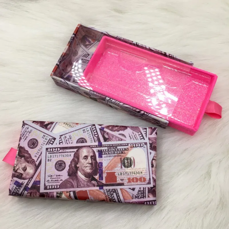 Drop Shipping Available Money Lashes Box Magnetic Soft Paper Box Pink and Black Pull and Push Eyelash Box