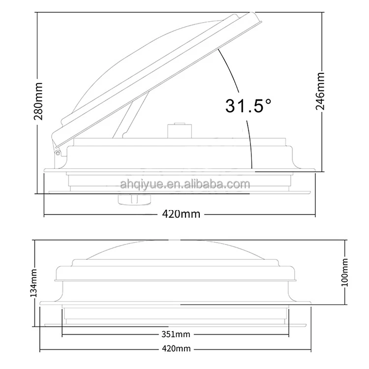 12V RV Trailer Roof Fan Vent ABS Manual Roof Hatch with Two Exhaust Fan 350x350mm