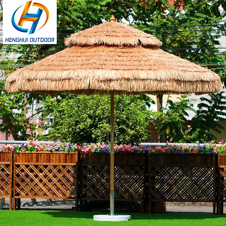 wind resistant double layer outdoor PP straw umbrella grass Sun Protection Garden Umbrella