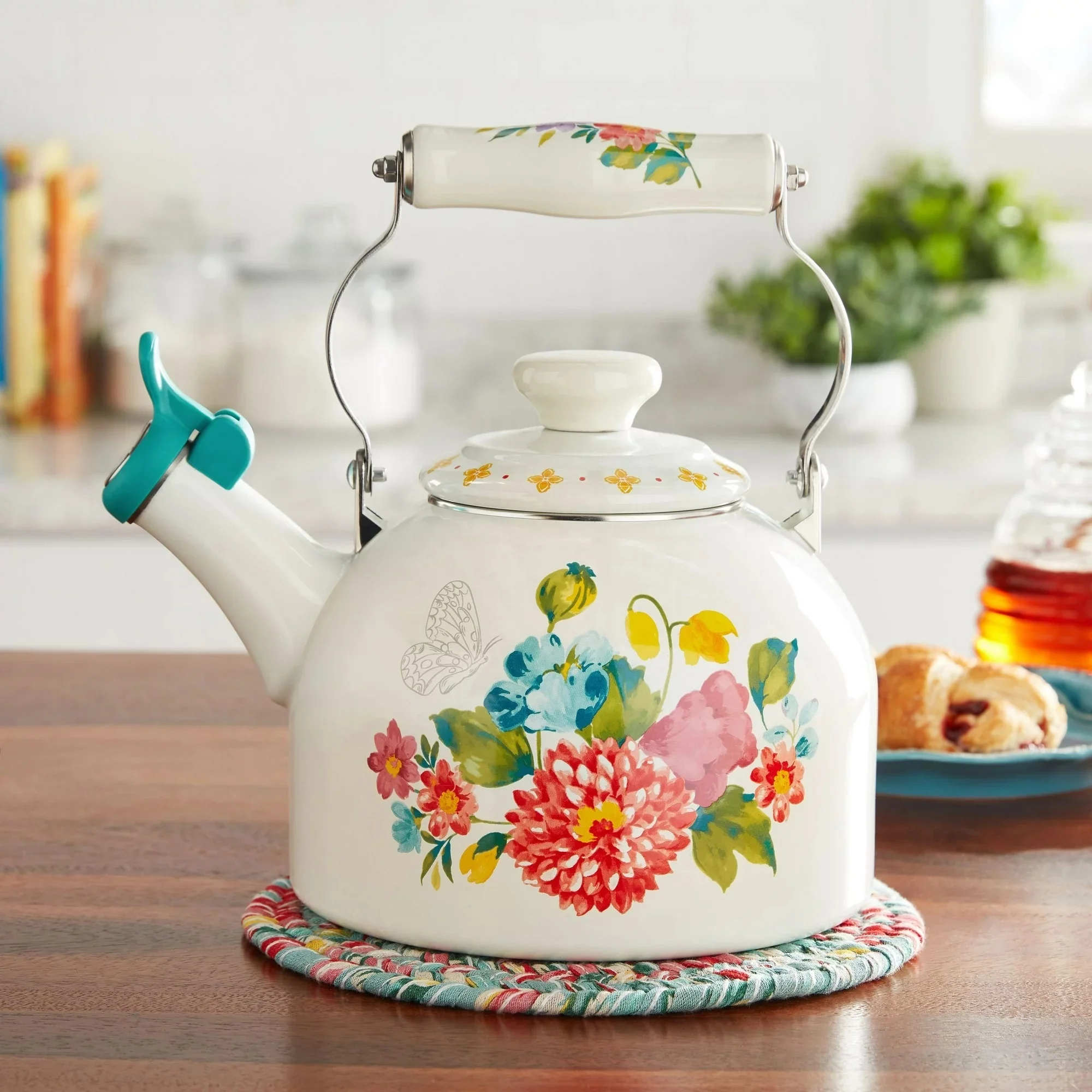 2.QT Traditional Whistling Enamel Teapot Kettle Black Matt  Emaye Emaille Colorful Red Blue Ollas de Peltre AVON Full Decals