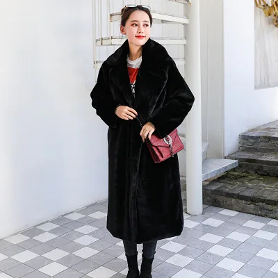 New Women Winter Warm Faux Fur Coat Thick Women Long Coat Turn Down Collar Women Warm Coat