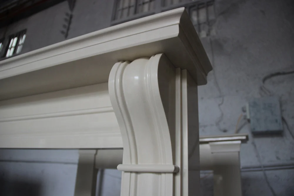 Top Quality Irish Dublin Corbel in Crema Fiore Alpine White Micro Man Made Marble Stone Fireplace Surround