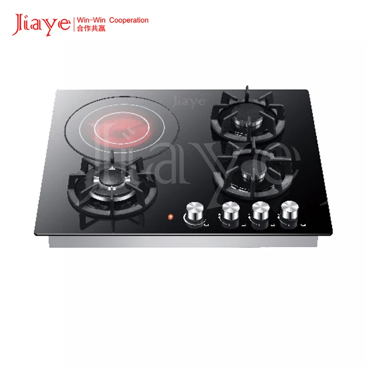 Multiple Cooktops Gas and Electric Hob Black Glass Panel 4 Burners Combined Stove