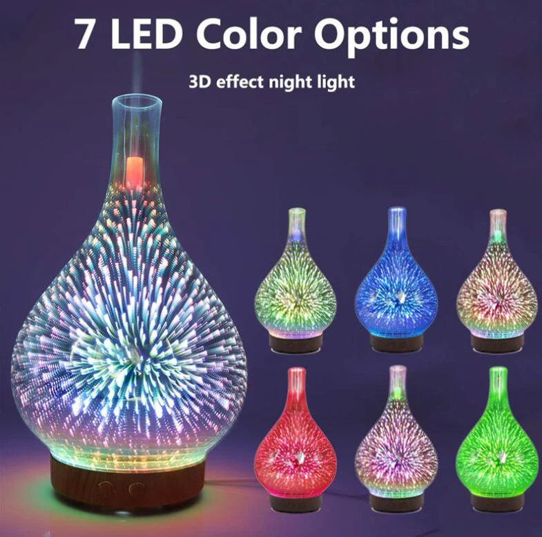 100ml Glass Bottle Aroma Diffuser 3D Colorful Ultrasonic Humidifier