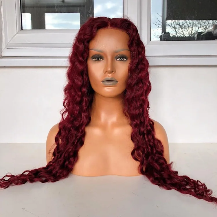 
 13*4 Кружева передние парики 99J бордового цвета глубокая волна двойные вытянутые бразильского Виргинские человеческих волос парики для чернокожих женщин  