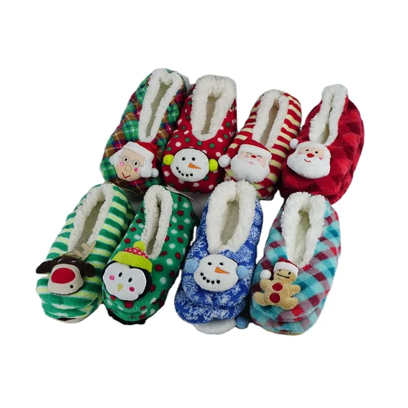 Christmas Snowman Ginger Man Coral Fleece Warm Soft Thick Sole Slides Indoor Slippers for Women