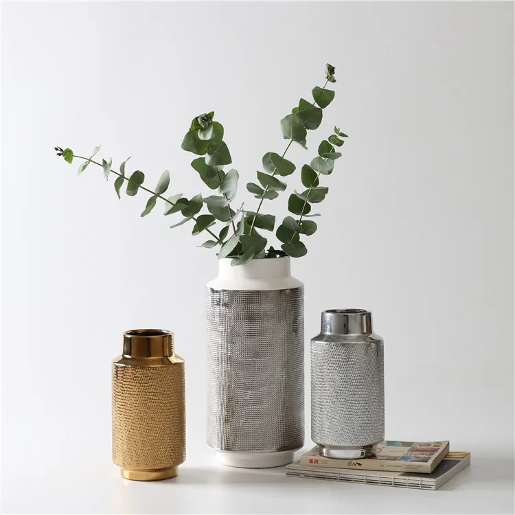 New design european style high quality wedding decoration gold silver ceramic flower vases