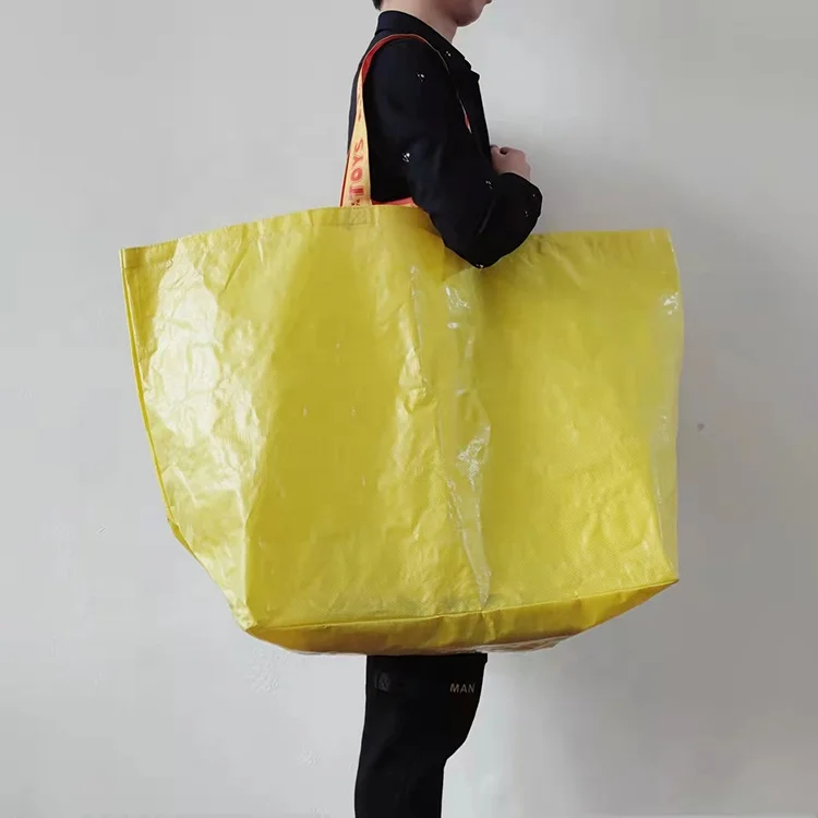 Custom embroidered logo handles Black Extra large laminated PP woven tote bag