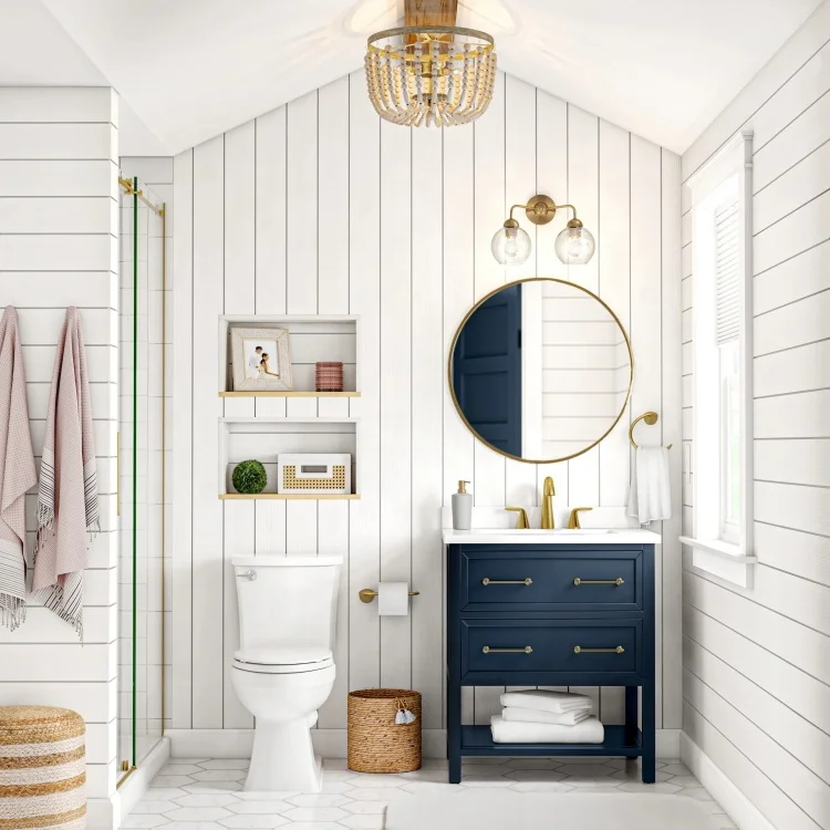 Custom luxury bathroom vanity soft close drawers with integrated ceramic sink for bathroom use