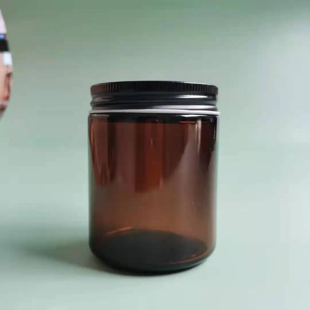 Оптовая Прямая сторона 9 унций Янтарная стеклянная банка для свечи
