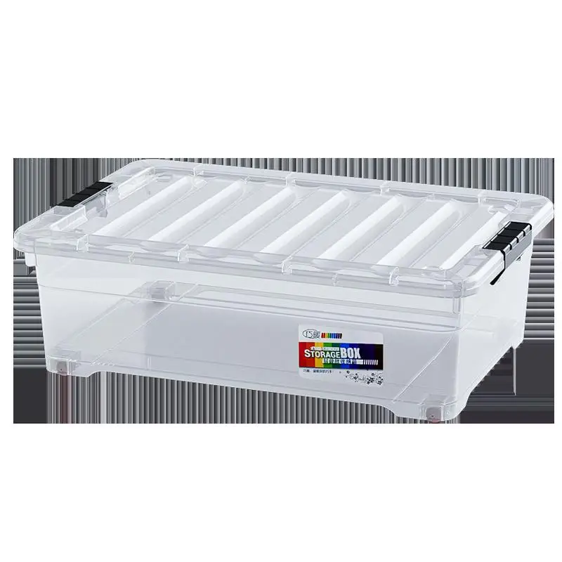 Transparent storage box under the bed with pulleys, flat storage box, clothing , plastic storage box under the bed