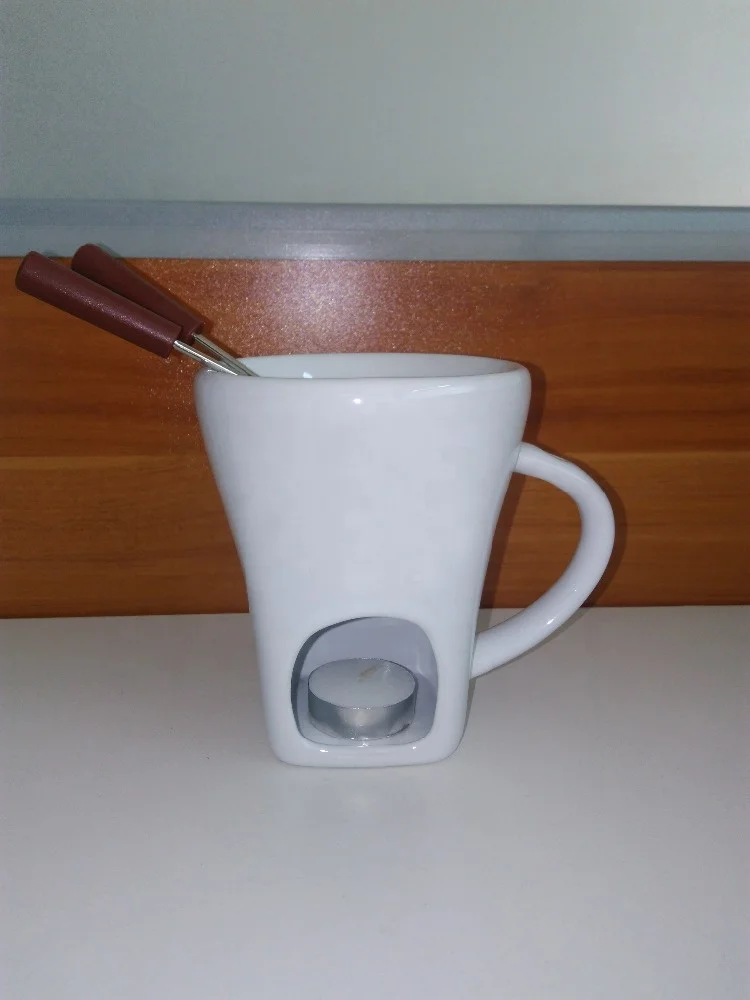 High quality Chocolate Cheese ceramic fondue set with candle and fork