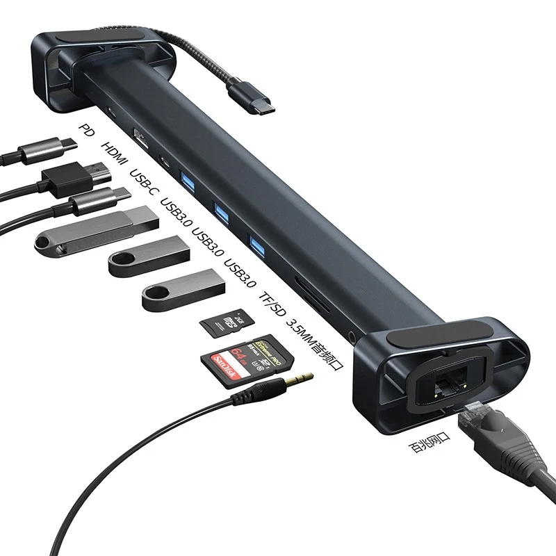 USB C Hub Multiport Adapter 10 in 1 Portable Dongle 4K PD 100W USB 3.0 Gigabit Ethernet Docking Station Laptop Stand